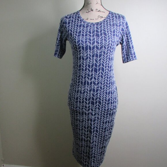 Lularoe Dress XS Women Blue White Arrow Print Short Sleeve - Picture 3 of 12